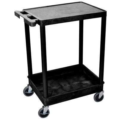 Luxor STC21-B 2 Level Polymer Utility Cart w/ 300 lb Capacity, Raised Ledges, Black