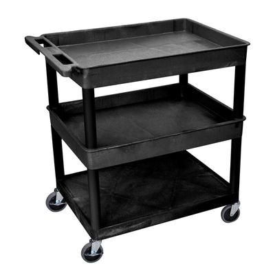 Luxor TC112-B 3 Level Polymer Utility Cart w/ 400 lb Capacity - Raised Ledges, Black