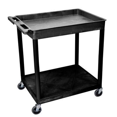 Luxor TC12-B 2 Level Polymer Utility Cart w/ 400 lb Capacity - Raised Ledges, Black
