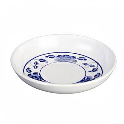 Thunder Group 1004TB 4 1/2" Round Lotus Plate - Melamine, White/Blue