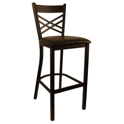H&D Commercial Seating 6159B BKV Bar Stool w/ Cross Back & Black Vinyl Seat, Black Metal