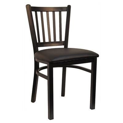 H&D Commercial Seating 6199 BKV Dining Chair w/ Vertical Slat Back & Black Vinyl Seat - Metal Frame, Black