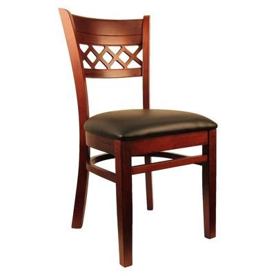 H&D Commercial Seating 8230 DM/BKV Dining Chair w/ Lattice Back & Black Vinyl Seat - Dark Mahogany Frame