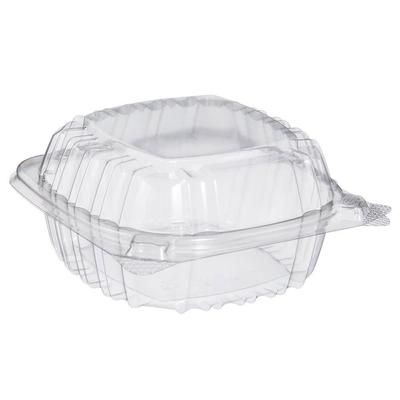 Dart C53PST1 ClearSeal Hinged Lid Food Container - 5 1/3"L x 5 1/3"W x 2 3/5"H, Plastic, Clear