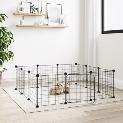 vidaXL 12-Panel Pet Cage with Door Black 35x35 cm Steel