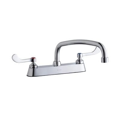 Elkay LK810AT12T4 Deck Mount Faucet w/ 12" Arch Tube Spout & 4" Wrist Blade Handles - 8" Centers, Silver