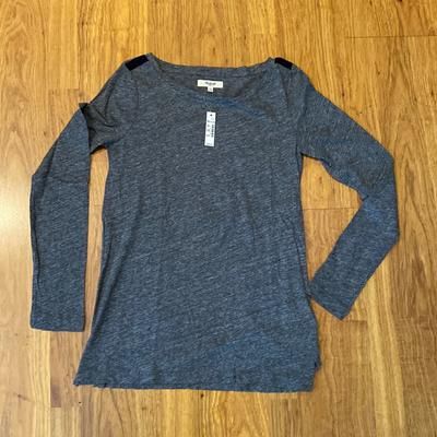 Madewell Tops | Bnwt Madewell Long Sleeve Charcoal Gray Tee With Navy Patches On The Shoulders. | Color: Blue/Gray | Size: Xs