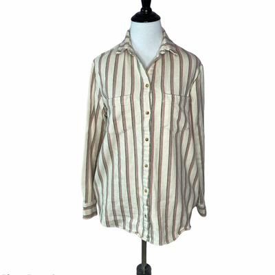 Madewell Tops | Madewell Flannel Sunday Shirt In Claxton Stripe W/Pockets Xs | Color: Cream/Pink | Size: Xs