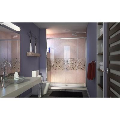 Dreamline DreamLine Visions 32 inch D x 60 inch W x 74 3/4 inch H Semi-Frameless Sliding Shower Door in Chrome with Center Drain Biscuit Shower Base Kit DL-6961C-22-01