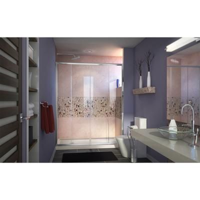 Dreamline DreamLine Visions 32 inch D x 60 inch W x 74 3/4 inch H Semi-Frameless Sliding Shower Door in Chrome with Left Drain Biscuit Shower Base Kit DL-6961L-22-01