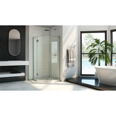Dreamline DreamLine Prism Plus 38 inch D x 38 inch W x 74 3/4 inch H Frameless Neo-Angle Hinged Shower Enclosure in Chrome with White Shower Base Kit DL-6061-01