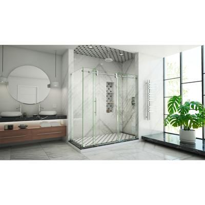 Dreamline DreamLine Enigma-XO 34 1/2 inch D x 68 3/8 - 72 3/8 inch W x 76 inch H Frameless Sliding Shower Enclosure in Polished Stainless Steel SHEN-6134722-08