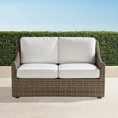 Ashby Loveseat with Cushions in Putty Wicker - Standard, Performance Rumor Midnight - Frontgate