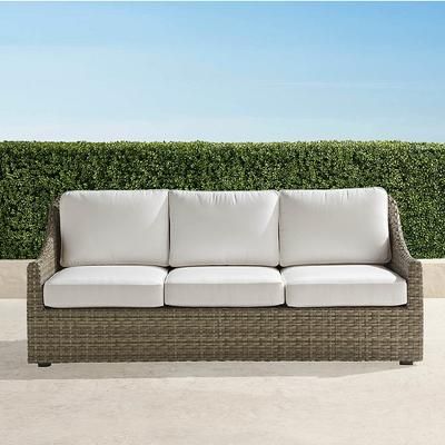 Ashby Sofa with Cushions in Putty Wicker - Sunbrella Rain, Rain Resort Stripe Sand - Frontgate