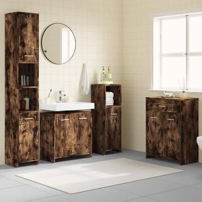 vidaXL Set Mobili da Bagno 4 pz Rovere Fumo in Legno Multistrato