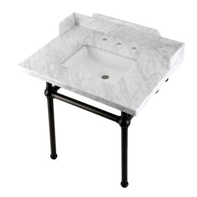 "Kingston Brass LMS3030MBSQ5 Pemberton 30" Carrara Marble Console Sink with Brass Legs, Marble White/Oil Rubbed Bronze - Kingston Brass LMS3030MBSQ5"