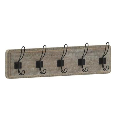 Flash Furniture HFKHD-GDI-CRE8-232315-GG 24" Wall Mount Storage Rack, Pine Wood, Weathered Solid Pine, 5 hooks, Brown