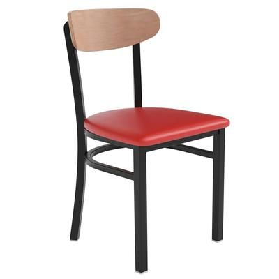 Flash Furniture XU-DG6V5RDV-NAT-GG Dining Chair w/ Solid Back & Red Vinyl Seat - Steel Frame, Black, Natural