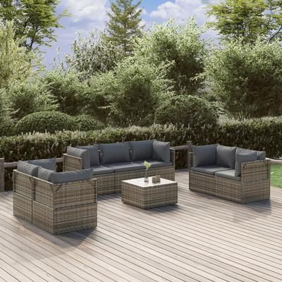 vidaXL Set Divani da Giardino 8 pz con Cuscini in Polyrattan Grigio