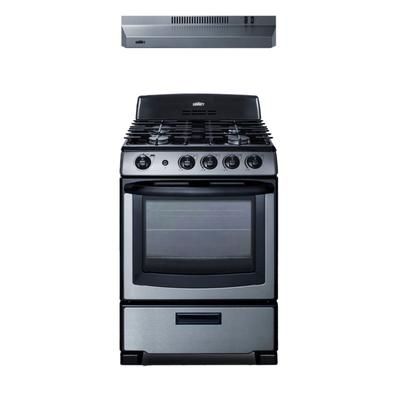 Summit RGH24RSS 24" Gas Stove w/ 4 Burners & Convertible Hood Set - Stainless Steel, Convertible, Black, Gas Type: NG