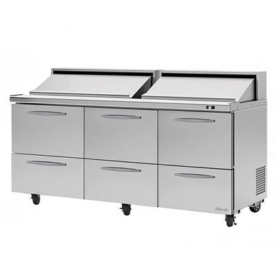 Turbo Air PST-72-D6-N 72 5/8" PRO Series Sandwich/Salad Prep Table w/ Refrigerated Base, 115v, Stainless Steel