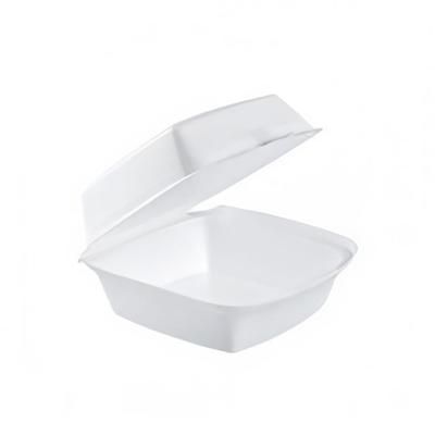 Dart 60HT1 Hinged Lid Food Container - 6"L x 6"W x 3"H, Insulated Foam, White