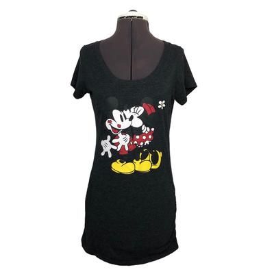 Disney Tops | Disney Mickey & Minnie Mouse Soft Ruched Sides Stretchy Gray Fitted T-Shirt M | Color: Black/Gray | Size: M