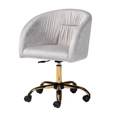 Ravenna Contemporary Glam And Luxe Aqua Velvet Fabric And Gold Metal Swivel Office Chair by Baxton Studio in Grey Gold