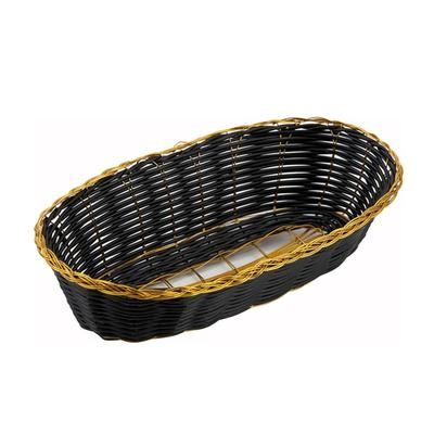 Winco PWBK-9B Oval Woven Basket, 8 3/4" x 3 7/8" x 2", Black Vinyl w/ Gold Trim