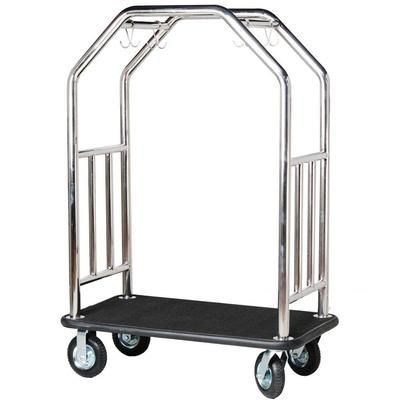Hospitality 1 Source ESSSBB-8 Estate Series Bellman's Cart w/ Black Carpet - 48"L x 27"W x 71"H, Stainless Steel