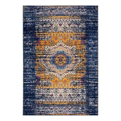 "Manhattan Beale Boho Medallion Navy/Orange Area Rug 5'3"x7'6" - Amer Rug MAN345376"