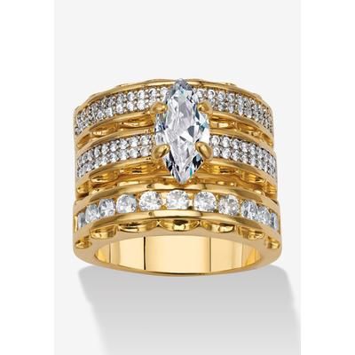 Women's 3 Piece 3.38 Tcw Marquise Cubic Zirconia 14K Yellow Gold-Plated Bridal Ring Set by PalmBeach Jewelry in Gold (Size 7)