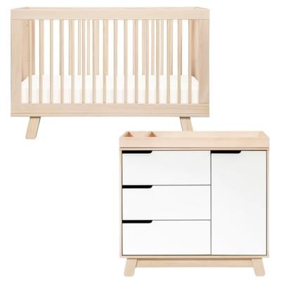 Babyletto Hudson 3-in-1 Convertible Crib + 3-Drawer Changer Dresser Bundle - Washed Natural / Washed