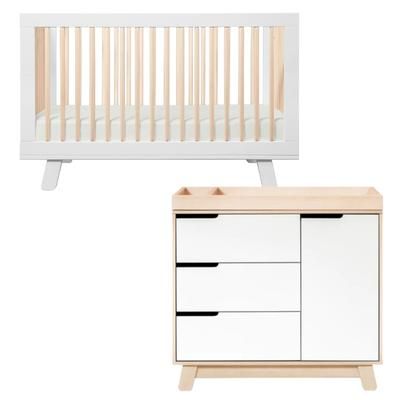 Babyletto Hudson 3-in-1 Convertible Crib + 3-Drawer Changer Dresser Bundle - White / Washed Natural