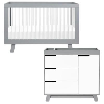 Babyletto Hudson 3-in-1 Convertible Crib + 3-Drawer Changer Dresser Bundle - Grey / White