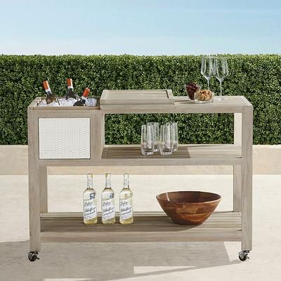 Isola Console with Beverage Tub in Weathered Teak & Washed White Wicker - Frontgate