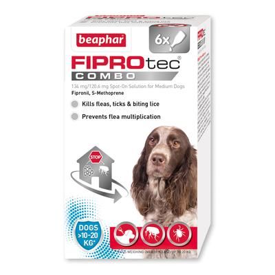 beaphar FIPROtec® COMBO | Medium 10-20kg | Flea & Tick Spot-On For Dogs | 6 Pipettes