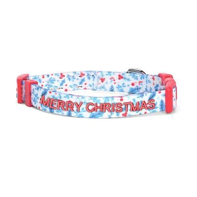 Christmas Personalized Dog Collar, Teal Mistletoe, Small, Blue