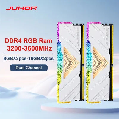 JUHOR Memoria Ram RGB DDR4 8GBX2 16GBX2 3200MHz 3600MHz Kit Dual channel Stunning Desktop Memoria Ram