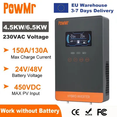 PowMr 4200W 6200W Hybrid Solar Inverter 24V 48V 230V Off On Grid Pure Sine Wave Inverter with MPPT 120A Solar Battery Charger