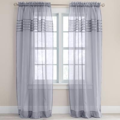 Wide Width BH Studio Sheer Voile Pleated Rod-Pocket Panel by BH Studio in Slate (Size 56" W 108"L) Window Curtain