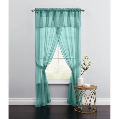 Wide Width BH Studio Sheer Voile 5-Pc. One-Rod Curtain Set by BH Studio in Seaglass (Size 96" W 84" L) Window Curtain