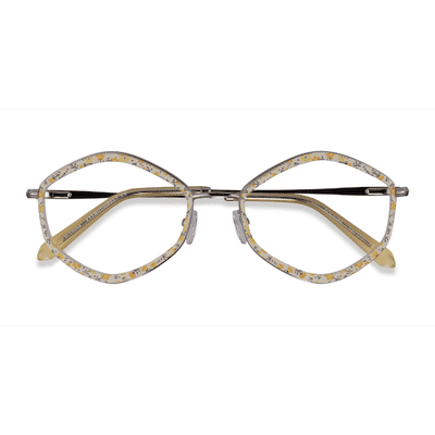 Female s geometric Yellow Floral Acetate,Metal Prescription eyeglasses - Eyebuydirect s Folium