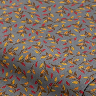 Tissu coton « rameaux de feuilles », gris/multicolore