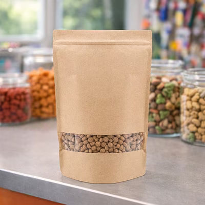 Kraft Stand Up Pouch Bags w/ Low Horizontal Window - Has Room for Your Logo Sticker Size: 9" x 4 3/4" x 13 1/2" 100 Bags