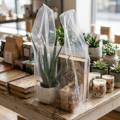 Standard Size Clear Poly Handle Shopping Bags Perfect for Carryout Orders and Retail Stores Bag Size: 10" x 9" x 22 1/2" 100 Bags