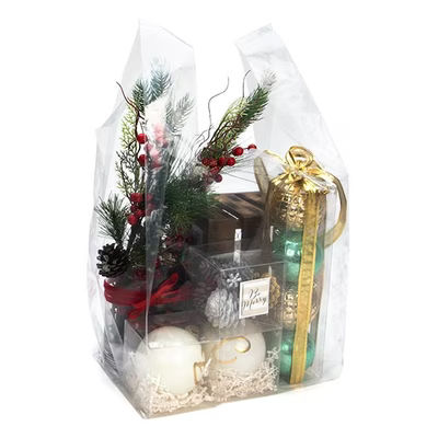 Deep Standard Size Clear Poly Handle Shopping Bags - for Retail Shops Markets or Groceries Bag Size: 12 1/2" x 10" x 27" 100 Bags