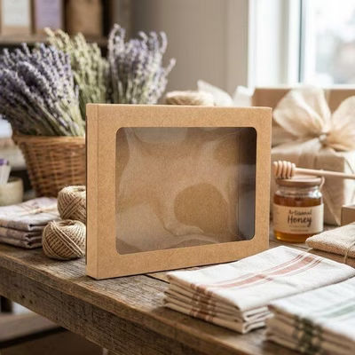 Kraft Paper Window Box with Attached PET Sheet 4" x 9/16" x 5 7/16" 25 pack