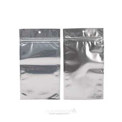 Silver Backed Metallized Hanging Zipper Barrier Bags 4" x 6 1/2" 100 pack