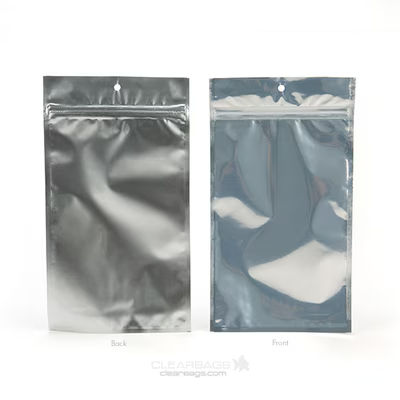 Silver Backed Metallized Hanging Zipper Barrier Bags 5" x 8 3/16" 100 pack
